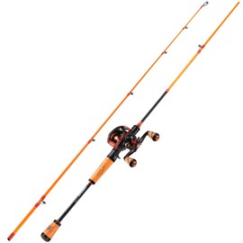 One Bass Fishing Rod and Reel Combo, Medium Fast Baitcasting Combo, 24-Ton Carbon Fiber 2 Pieces Fishing Poles with Baitcasting Reel Super Polymer Handle-Orange-1.8M -Right Handed