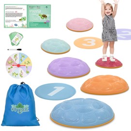 OUTREE Stepping Stones for Kids, 6 Pcs Balance Training and Sensory Coordination Turtle Stepping Stones for Obstacle Course，Non-Slip Bottom Colorful Balance Stones for Indoor or Outdoor Play