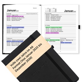 Planner 2025 and 2026 A6 (Jan 2025 - Dec 2026) for 2 Years, Calendar Book Calendar 2025-2026 as Appointment Calendar, Appointment Planner, Agenda, Weekly Planner as Organiser in German Black