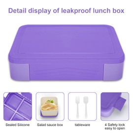 IJIAMY Children's Lunch Box with Compartments, 1300 ml Lunch Box Children, Leak-Proof Bento Box, Children's Lunch Box for Nursery and School (Purple)