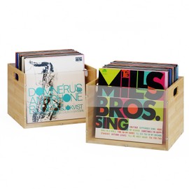 X-cosrack 2-Pack Vinyl Record Storage Box Crate, Visible Acrylic & Bamboo CD Record Holder Crate with Handle, CubeAlbum Holder and Vinyl LP CD Storage and Organizer, Easy to Assemble