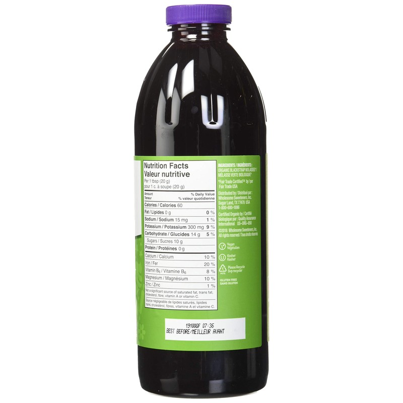 Wholesome Sweeteners 32-Ounces Organic Molasses, Fair Trade, Non GMO, Gluten