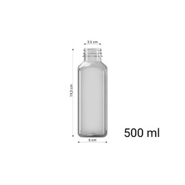 Nipter Empty Plastic Bottles for Filling 500 ml, Square Bottles, Transparent Smoothie Bottle, PET Bottle with Screw Cap, Pack of 12