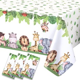 FLUBARE 3Pack Jungle Safari Tablecloths Wild Animals Table Cover, Safari Baby Shower Decorations, 108" x 54" Wild One Birthday Party Supplies (Sage Green)