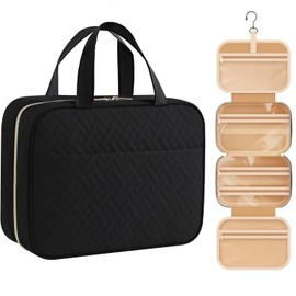 Hanging Toiletry Bag, 4 Sections Toiletry Bag Travel Bag Water-Resistant Portable Cosmetic Bag with Hanging Hook Multifunctional Travel Organizer for Toiletries, Cosmetics, Makeup, Brushes(Black)