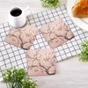 Coasters for Drinks with Holder, Pink Cherry Blossoms on Branches