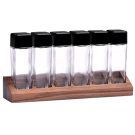 Normcore 6 Tubes Single Dose Espresso Bean Cellars, Coffee Beans Storage Tube Vial Vault with One-Way Exhaust Valve, Glass Coffee Bean Capsules With Genuine American Walnut Display Stand