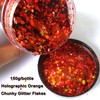 LuckForever 150g Holographic Orange Chunky Glitter Flakes Mixed Size Hexagon