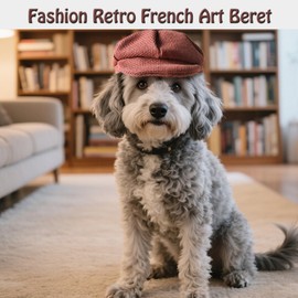 SEIS 3 Pcs Dog Berets Fashion Pet Hat French Artist Cat Cap Baseball Cap for Party Birthday Wedding Photo (L, Retro)