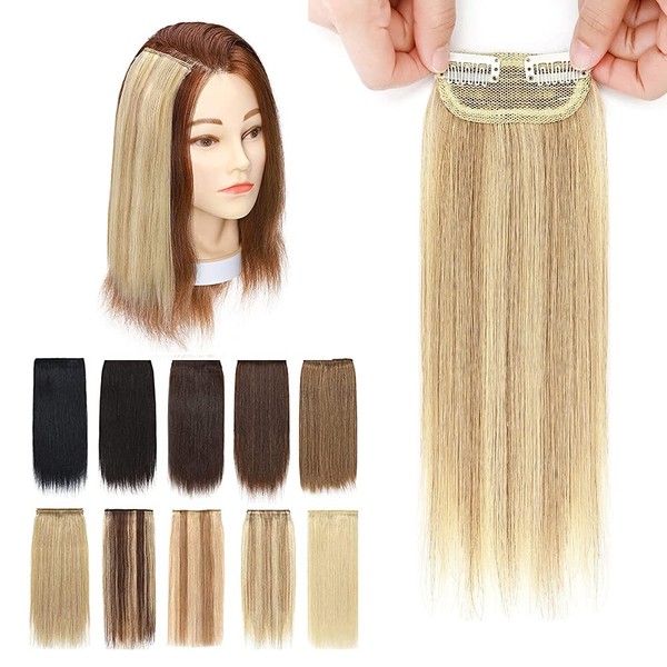 MY-LADY 2PCS Invisible Clip in Mini Hair Extensions for Short Hair Wiglets Hairpieces for Thinning Hair 4 Inch Ash Blonde mix Bleach Blonde Short Extension Hair Clips Real Hair