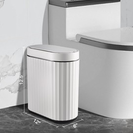 ELPHECO Bathroom Trash Can with Lid 2 Gallon Small Sensor Garbage Can, 9 Liter Slim Smart Trash Bin, Waterproof Automatic Wastebasket, Narrow Plastic Garbage Bin for Bathroom, Black and White