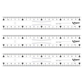 Maped 3 x 20cm Plastic Flat Double Scale Ruler with Handle