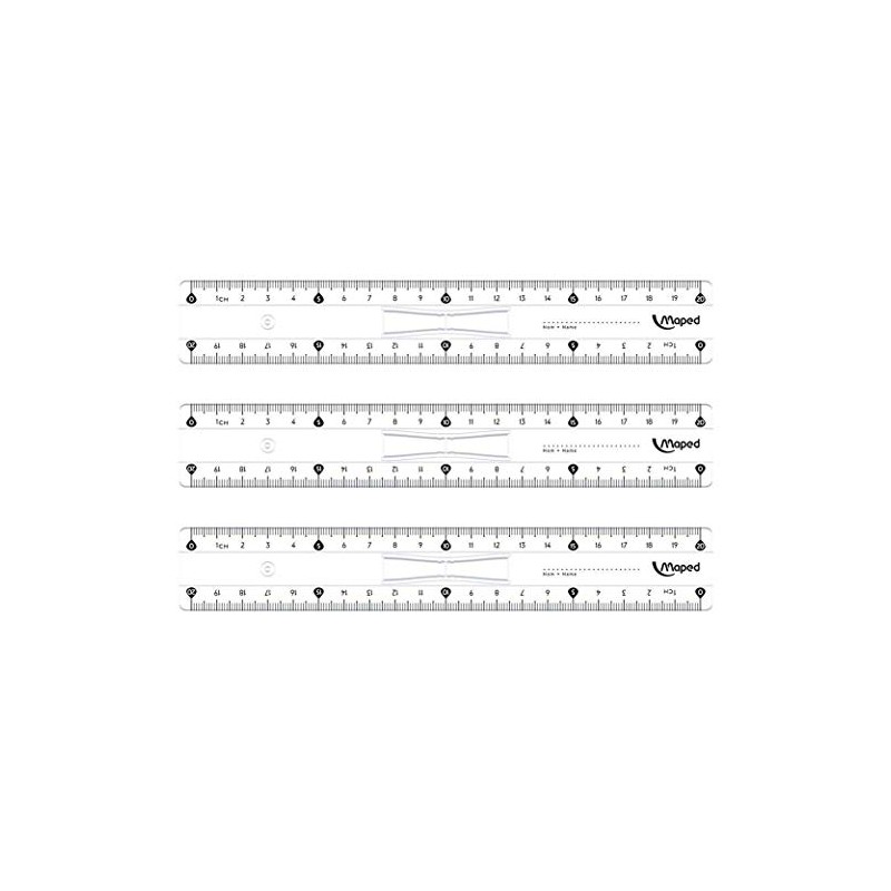 Maped 3 x 20cm Plastic Flat Double Scale Ruler with