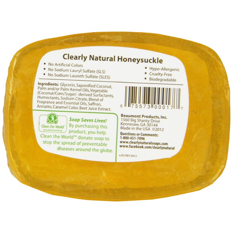 Clearly Natural, Glycerine Soap Bar, Honeysuckle, 4 oz