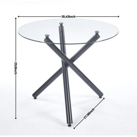 40'' Round Glass Dining Table,Modern Kitchen Table for 2-6 People,Dining Room Table with Tempered Glass Top and Metal Legs,Leisure Tea Coffee Table for Living Room,Dining Room (Black-4)