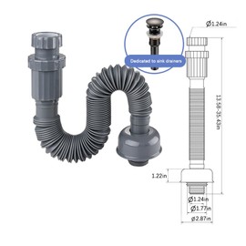 TNLG Plastic Bathroom Sink Drain Pipe, Flexible Sink Drain Pipe, Suitable for 1-1/4'' Sink Drains, Gray, Retractable, 13-35 Inches