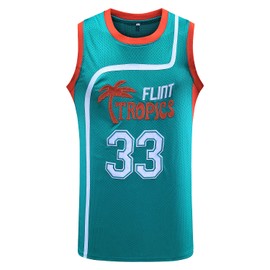 Jackie Moon 33 Coffee Black 7 Flint Tropics Semi Pro 90s Hip Hop Clothes for Party Men Basketball Jersey Green White (X-Large, 33 Green)