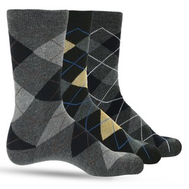 LUTHER PIKE SEATTLE 3 Pack of Premium Cotton Argyle Mens Dress Socks For Men – Colorful Fashion - Navy Grey