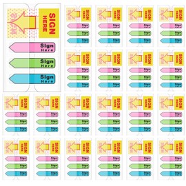 Teling 2000 Pcs/ 20 Packs Sign Here Sign Date Tabs Stickers Colored with Dispenser Arrow Flag Tabs with Dispenser Easy to Post for Notary Books Paper (Trendy Style)