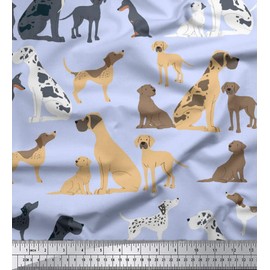 Soimoi Blue Cotton Voile Fabric Mix Dog Print Fabric by The Yard 58 Inch Wide