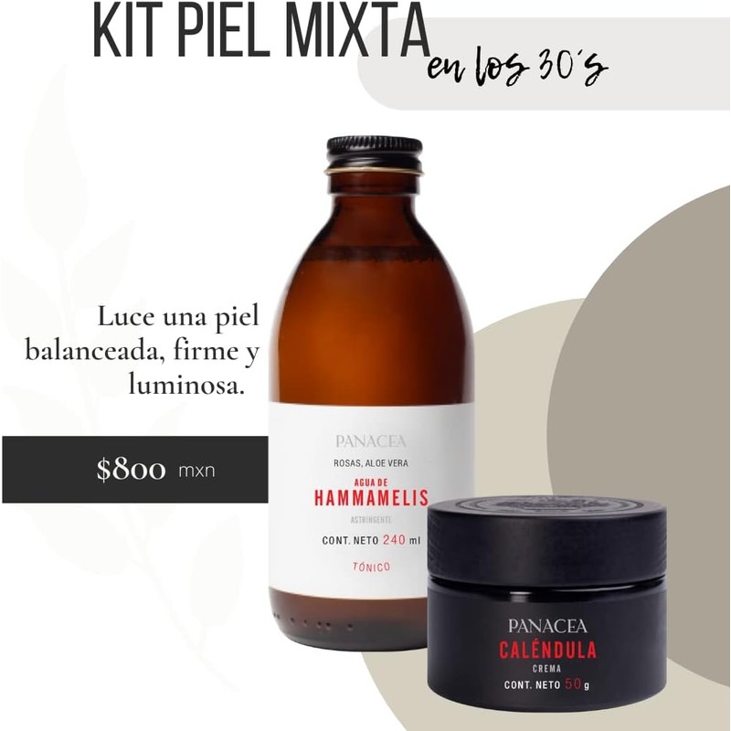 PANACEA: Kit Piel Mixta 30s con Tónico Hammamelis y Crema