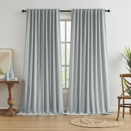 100% Blackout Window Curtain Panels, Back Tab Rod Pocket Hook Belt Pleated Look Curtains for Track System, Energy Efficient Drapes for Living Room Patio Door Blinds Light Grey 72x96 1 Pair