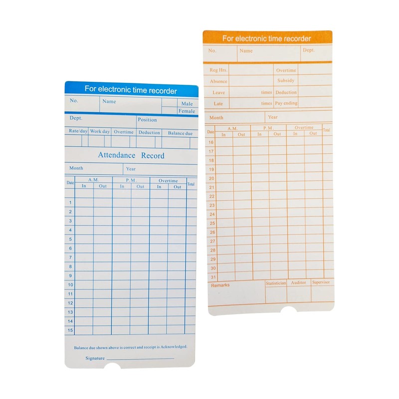 QuickClocks Monthly Clocking in Cards for electronic time recorders and