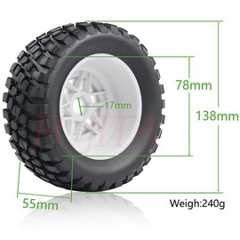 fujita 138MM OD 1/7 1/8 RC Short Course Truck Tyres Set All-Terrain Performance Tyres for TRX UDR 85086-4 ARRMA Mojave EXB YK4072 YKDF7 YK4073 TB7 (White)