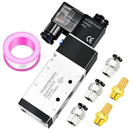 Tailonz Pneumatic 3/8"NPT Solenoid Valve 4V310-10 12V/24V/110V/220V Single Coil Pilot-Operated Electric 2 Position 5 Way Connection Typeï¼12Vï¼