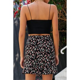 Floral Cover Up Skirts for Swimwear Women Tie Up Waist Beach Wrap Skirt Black Medium