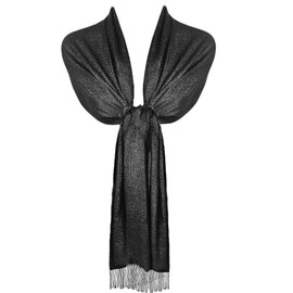 TOSKATOK Ladies Womens Stylish Glitter Sparkle Evening Shawl Pashmina Wrap Stole with Tassel Finishing - MIDNIGHT BLACK