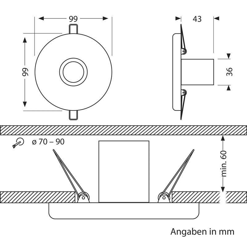 ledscom.de Deckeneinbauleuchte TELA, Porzellan, weiß glänzend, rund, 99mm Ø, 1x