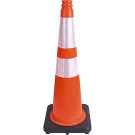 Tatco TCO35500 10.8 x 28 in. Slimline Traffic Cones Black Silver & Orange