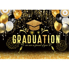 CYLYH 7x5ft 2023 Class Graduation Photography Backdrop Black Gold Glitter Bokeh Graduation Party Background 2023 Congrats Grad Prom Party Decoration Banner D574