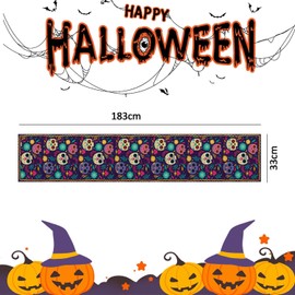 Dia de Muertos Decoracion,Camino de Mesa Halloween, 33 x 183 cm, Camino de Mesa Dia de Muertos. Diseño de Calavera de Azúcar Mexicana, Dia de Muertos, Halloween Decor, Decoración de Mesa (Morado)