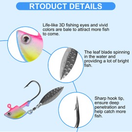 Underspin Jig Head Hooks, Swimbait Jig Heads with Willow Blade 12pcs Fishing Jig Heads Colorful Weighted Spinner Jigs Lures for Crappie Bass Trout Walleye Fishing(3/7oz(12g) - 12pcs)