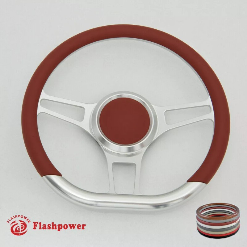 FLASHPOWER 14" D Type Billet Steering Wheel Red Half Wrap