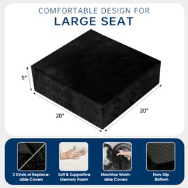 NAJOFAN Extra Large Recliner Cushion 20" x 20", 5inch Thick Memory Foam, Soft Velevt Cover & Extra 3D Mesh Replacement Cover, Non-Slip Bottom, Office Chair Booster Cushion for Elderly (Blue)