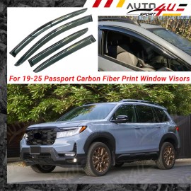 Fit Honda Passport 2019-25 Carbon Fiber Print Window Visors Rain Sun Wind Guards