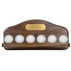 Golf Ball Display Rack~Holds 3 Golf Balls~Engraved Plate~Solid Wood~Made in USA~Three Finishes