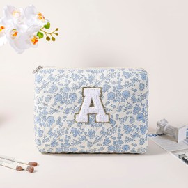 JOVAKIT Makeup Bag Cosmetic Bag for Women, Cute Christmas Gifts Floral Coquette Make Up Bag, Floral Flowers Coquette Travel Toiletry Bag, Zipper Make Up Pouch Organizer Trendy Stuff (Blue A)