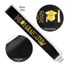KEELYY Graduation Sash 2025, Graduation Sash with Gold Glitter Letter I Graduated, for School, Graduation, University, Graduation Party Decoration (Black)