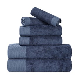 Superior Rayon from Bamboo Blend 6-Piece Towel Set, Luxury Quick Dry, Bathroom Essentials, Shower, Spa, Plush Soft Absorbent Towels, Includes 2 Bath, 2 Hand, 2 Washcloth/Face Towels, Navy Blue