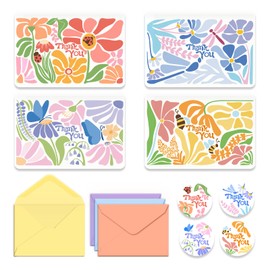 Thank You Cards with Envelopes Set of 20 - 4 x 6 Inches Matisse Inspired Floral Thank You Cards Bulk, 300GSM Matte Greeting Cards for Wedding, Birthday, Bridal Shower, Baby Shower, Business, All Occasions