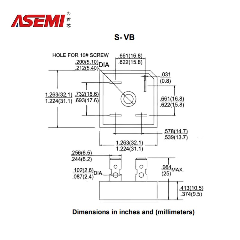ASEMI S50VB60 Through Hole Single Phase 50A 600V Bridge Rectifier
