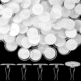 Mxxipp 50 Pack Self-Adhesive Ceiling Hooks for Hanging, Sticky No-Drill Ceiling Discs with Metal Hook, Transparent Wall Hook Hanger for Wedding Birthday Party Christams Decorations