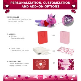 DolliBu I Love You Monday Pink Unicorn Cotton Candy Plush- Cute Stuffed Animal with Red Shirt and Name Personalization for Valentine, 10.5 Inches