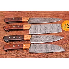 M DAMASCUS CUSTOM HANDMADE FORGED DAMASCUS STEEL CHEF KNIFEL SET KITCHEN KNIVES 1590