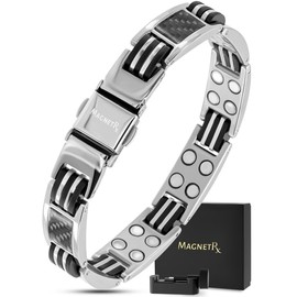 MagnetRX® Magnetic Bracelets for Men – Effective Mens Magnetic Bracelet with Carbon Fiber Inlay – Premium Titanium Bracelet for Men – Adjustable with Sizing Tool (Silver)