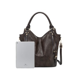 Women Tote Bag Handbags PU Leather Fashion Hobo Shoulder Bags with Adjustable Shoulder Strap (L, Deep coffee)